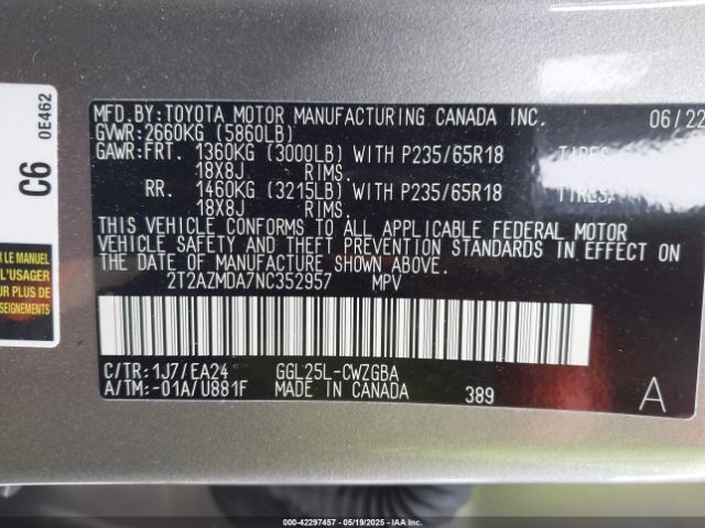 2T2AZMDA7NC352957 Lexus RX 350