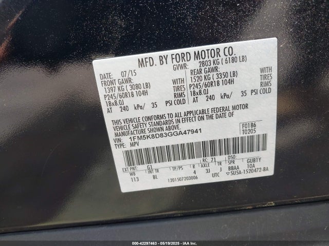 Ford EXPLORER XLT 2016 1FM5K8D83GGA47941 Image 9