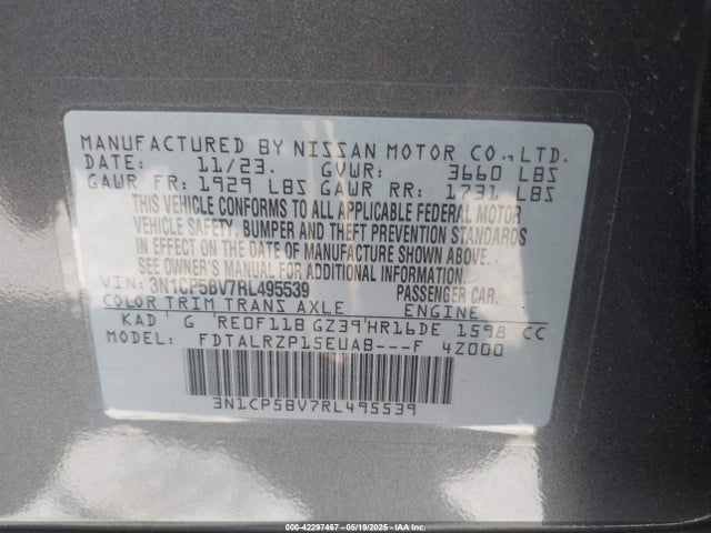 3N1CP5BV7RL495539 Nissan Kicks S Xtronic Cvt