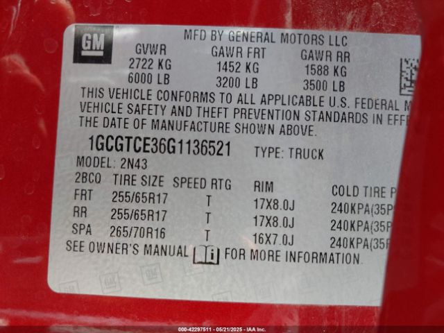 1GCGTCE36G1136521 Chevrolet Colorado Lt