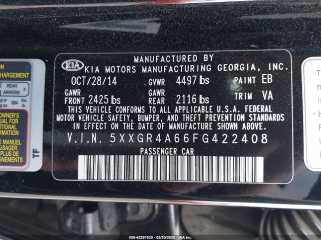 5XXGR4A66FG422408 KIA Optima Sxl Turbo
