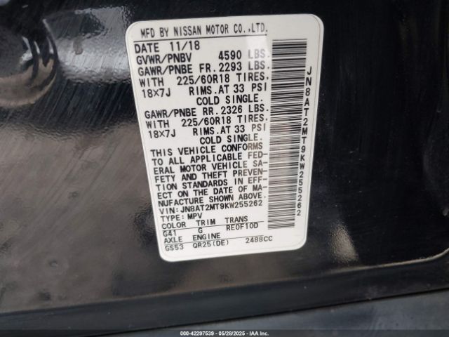 JN8AT2MT9KW255262 Nissan Rogue