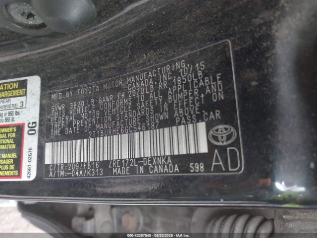 2T1BURHE6GC546187 Toyota COROLLA LE