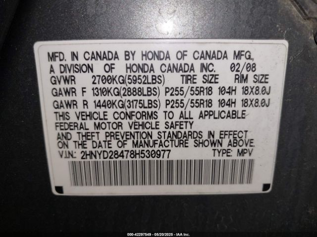 2008 ACURA MDX 2HNYD28478H530977 Photo 8