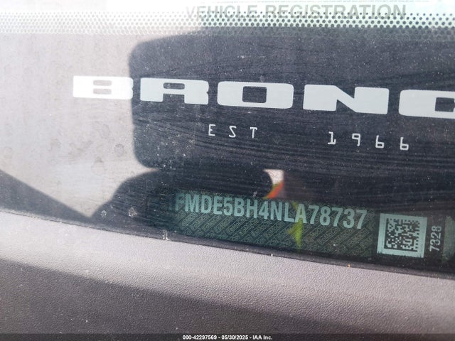 2022 Ford Bronco Black Diamond მანქანა იყიდება აუქციონზე, vin: 1FMDE5BH4NLA78737, აუქციონის ნომერი: 42297569