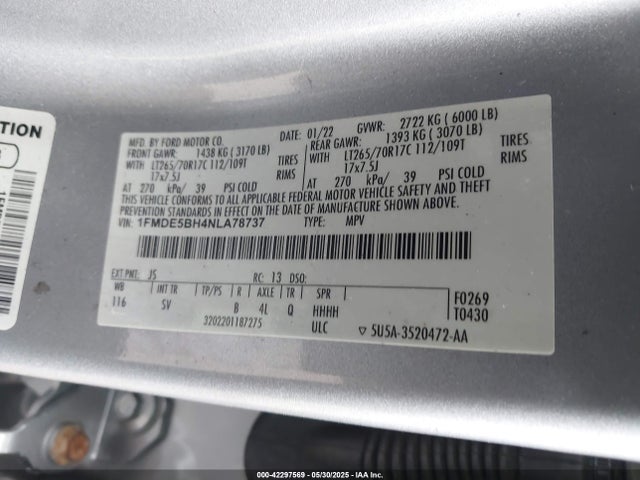 2022 Ford Bronco Black Diamond მანქანა იყიდება აუქციონზე, vin: 1FMDE5BH4NLA78737, აუქციონის ნომერი: 42297569