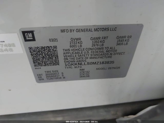 1GKKNLLS0MZ183835 GMC lgx
