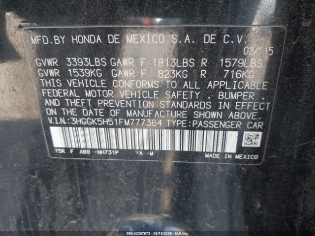 3HGGK5H51FM777364 Honda FIT LX