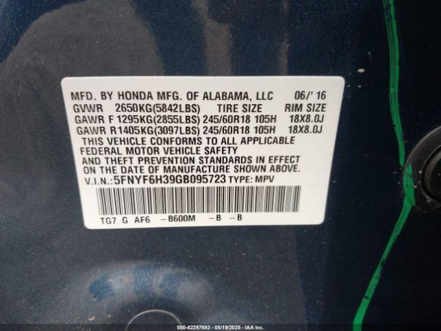 5FNYF6H39GB095723 Honda j35y6