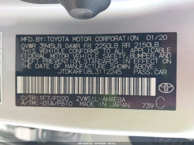 JTDKARFU8L3112245 Toyota Prius Le