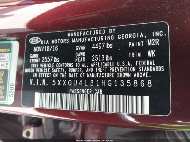 5XXGU4L31HG135868 KIA OPTIMA EX