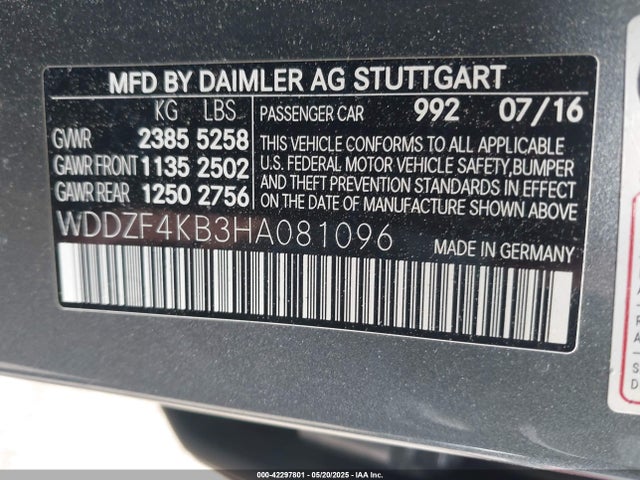 Mercedes-Benz m274 2017 WDDZF4KB3HA081096 Image 9