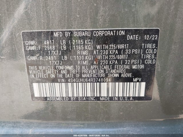 2024 Subaru Crosstrek Wilderness მანქანა იყიდება აუქციონზე, vin: 4S4GUHU64R3748094, აუქციონის ნომერი: 42297858