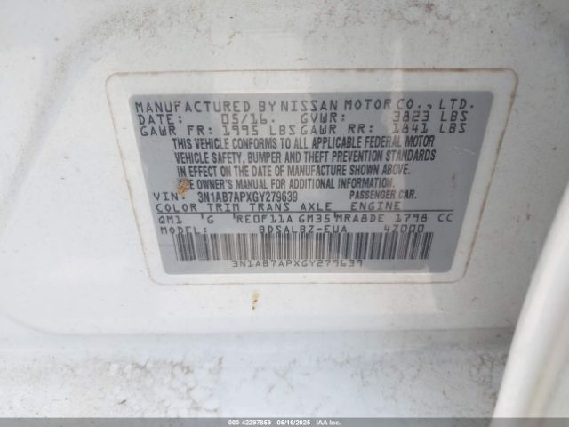 3N1AB7APXGY279639 Nissan SENTRA S
