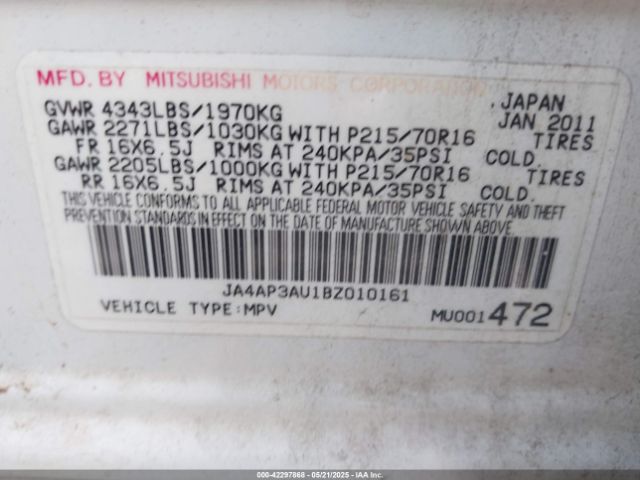 2011 MITSUBISHI OUTLANDER SPORT JA4AP3AU1BZ010161 Photo 8