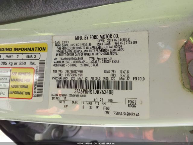 2013 FORD FUSION 3FA6P0HR1DR263408 Photo 8