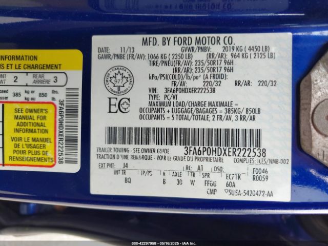 3FA6P0HDXER222538 Ford FUSION SE