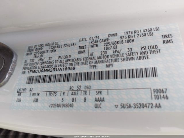 2024 FORD ESCAPE 1FMCU0MN2RUA18959 Photo 8