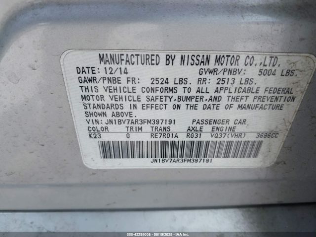 2015 INFINITI Q50 JN1BV7AR3FM397191 Photo 8
