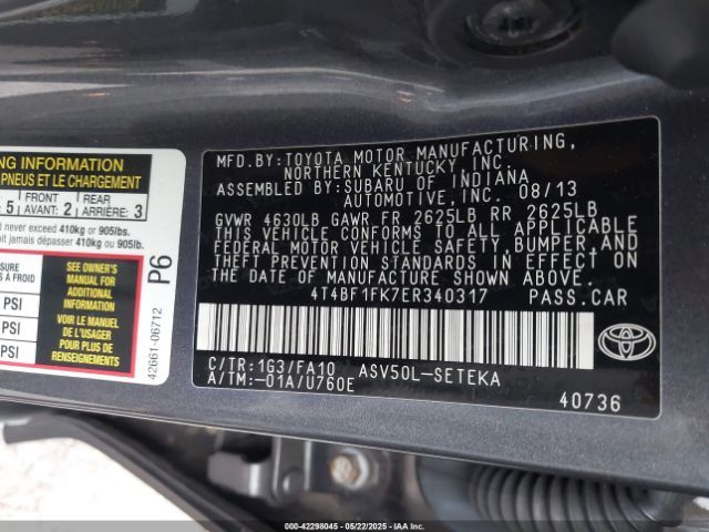 4T4BF1FK7ER340317 Toyota CAMRY L
