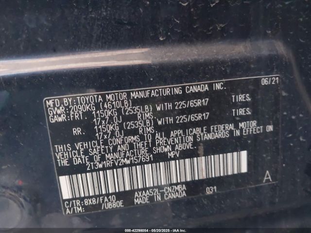 2T3W1RFV2MW157691 Toyota Rav4 Xle