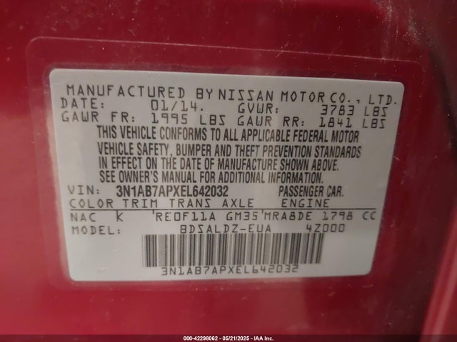 Nissan SENTRA SV 2014 3N1AB7APXEL642032 Image 9