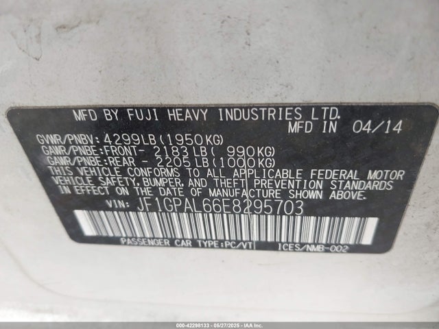 JF1GPAL66E8295703 Subaru Impreza 2.0i Sport Premium