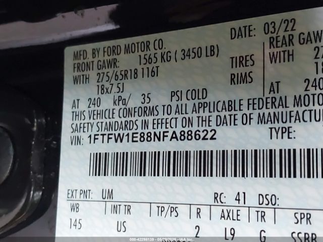2022 FORD F-150 1FTFW1E88NFA88622 Photo 8