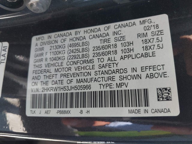 2HKRW1H53JH505966 Honda CR-V EX