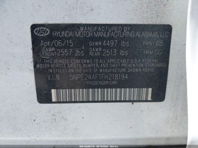 5NPE24AF1FH218194 Hyundai SONATA SE