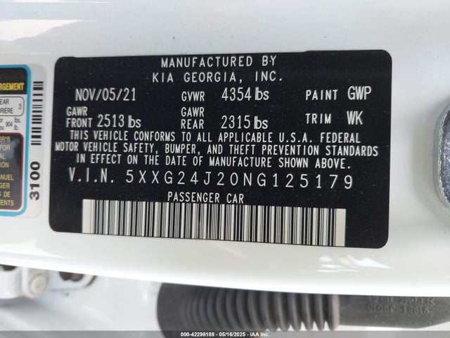 5XXG24J20NG125179 KIA t-gdi gamma ii