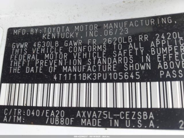 4T1T11BK3PU105645 Toyota Camry Se Awd