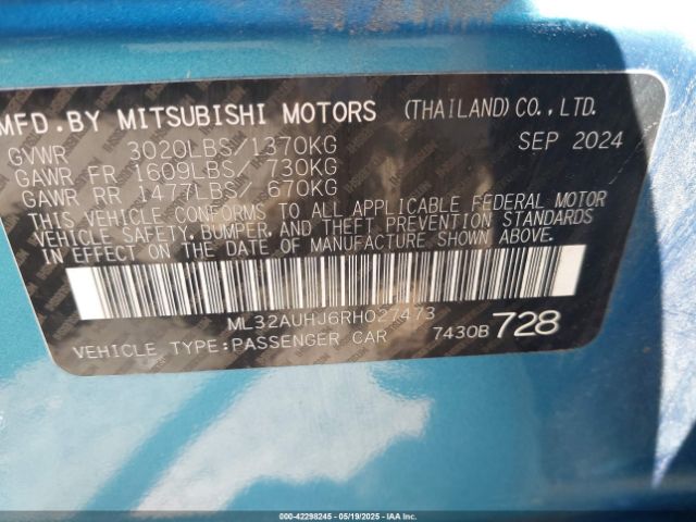 ML32AUHJ6RH027473 Mitsubishi Mirage Es/le