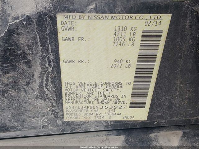 1N4AL3AP9EN353927 Nissan Altima 2.5/2.5 S/2.5 Sl/2.5 Sv