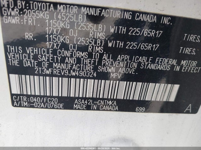 2T3WFREV9JW490324 Toyota Rav4 Adventure/xle