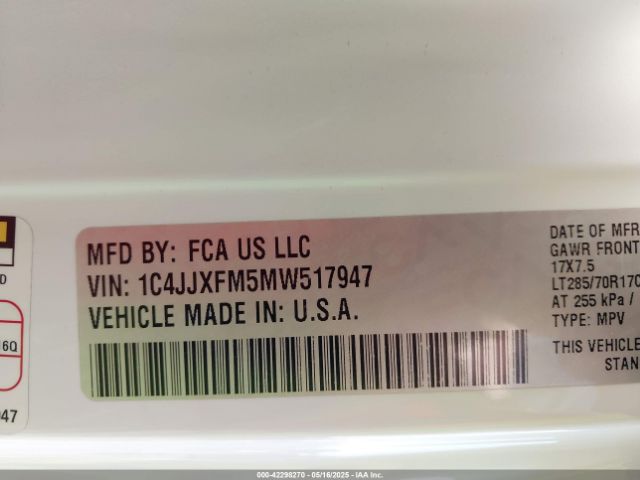 1C4JJXFM5MW517947 Jeep Wrangler Unlimited Rubicon 4x4