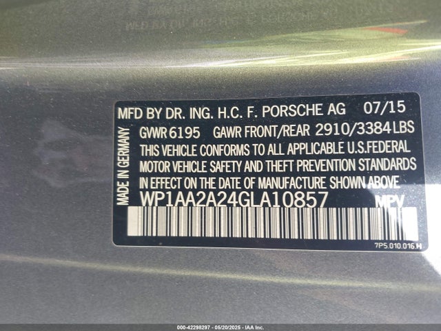 Porsche Cayenne 2016 WP1AA2A24GLA10857 Image 9