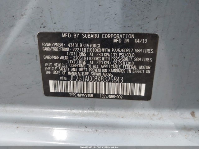JF2GTACC8K8325843 Subaru Crosstrek 2.0i Premium