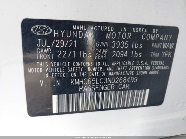 KMHC65LC3NU268499 Hyundai Ioniq Hybrid Blue