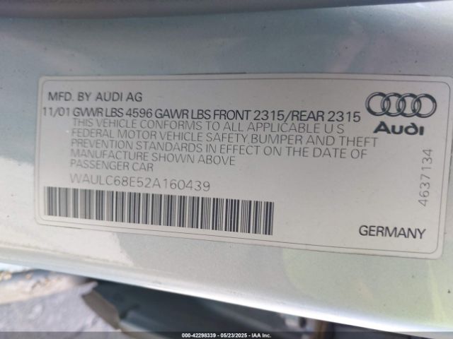 2002 AUDI A4 WAULC68E52A160439 Photo 8