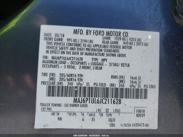 MAJ6P1UL6JC211628 Ford Ecosport Se