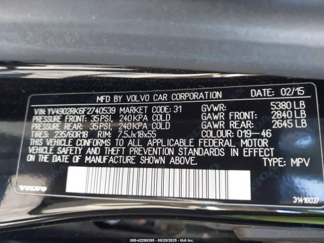 YV4902RK6F2740539 Volvo Xc60 T6