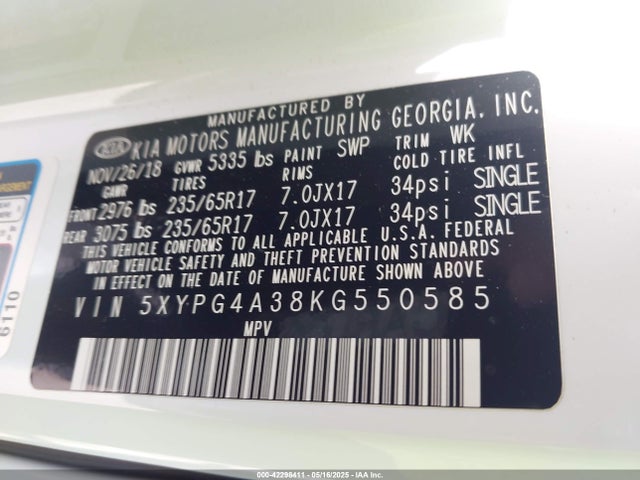 5XYPG4A38KG550585 KIA gdi theta-ii