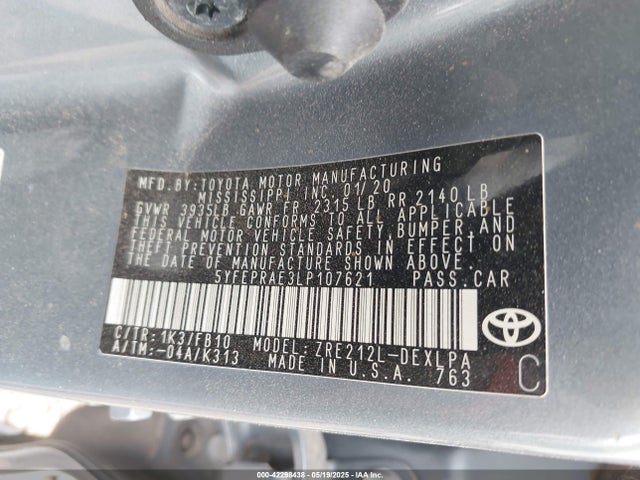 5YFEPRAE3LP107621 Toyota 2zr-fae