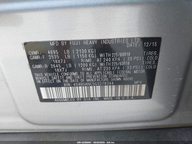 4S4BSANC5G3278344 Subaru Outback 2.5i Limited