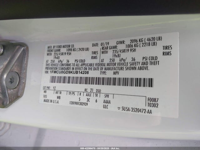 Ford ESCAPE SE 2019 1FMCU0GD9KUB14208 Image 9