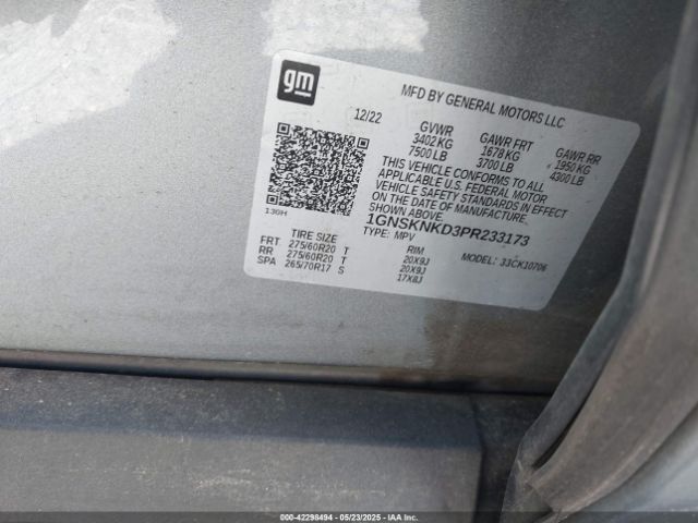 1GNSKNKD3PR233173 Chevrolet Tahoe 4wd Lt