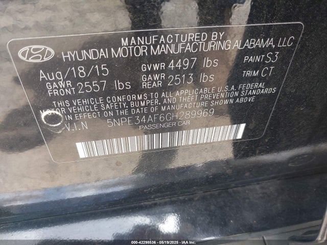 Hyundai Sonata Limited 2016 5NPE34AF6GH289969 Image 9