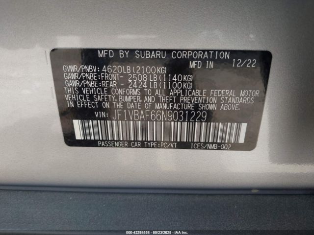 2022 SUBARU WRX JF1VBAF66N9031229 Photo 8