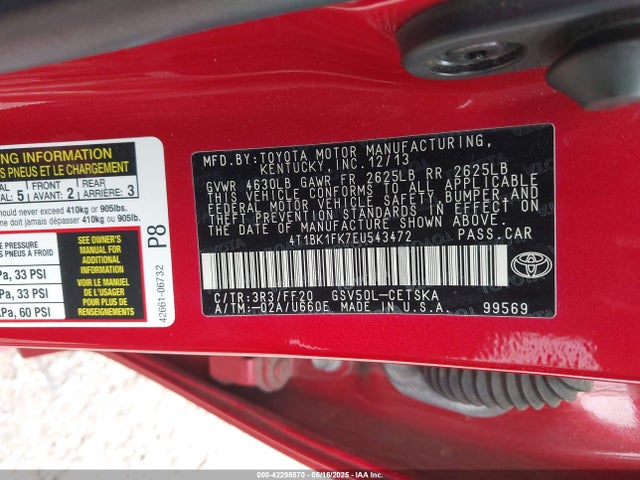 4T1BK1FK7EU543472 Toyota Camry Se V6